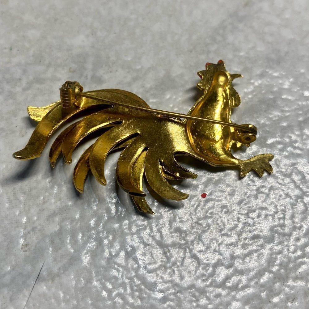 Vintage Damascene Rooster Brooch - Picture 2 of 2